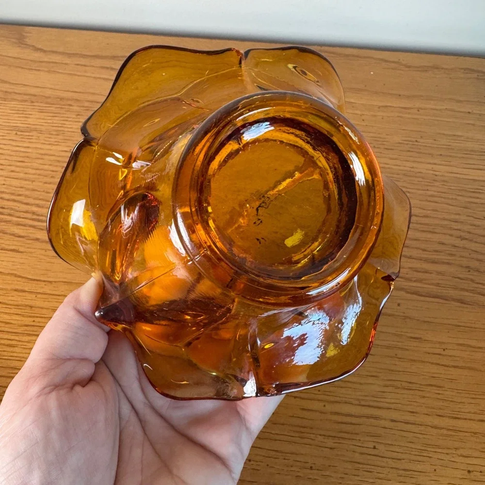 Amber Glass Basket Decorative Candy Dish Collectible Vintage‎ Handled Vase